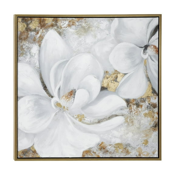 40" x 40" Floral Framed Wall Art with Gold Foil Accents, by DecMode