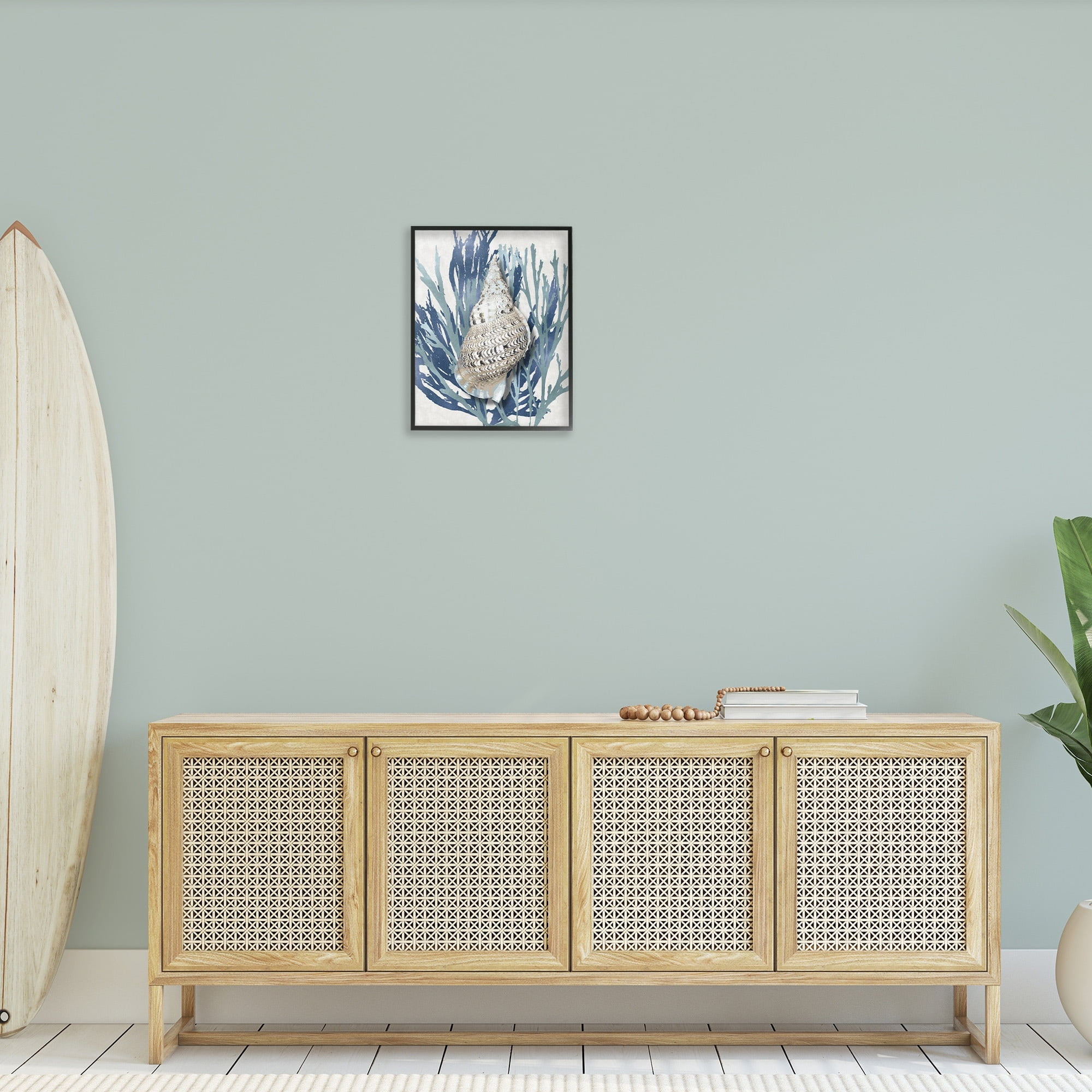 Stupell Industries Shell Coral Blue Beach Design Framed Wall Art by Caroline Kelly