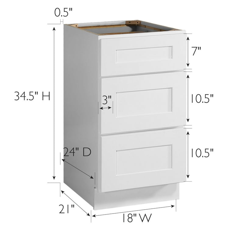Brookings Plywood Ready to Assemble Shaker 18x34.5x24 in. 3-Drawer Base Kitchen Cabinet in White Brookings Plywood Ready to Assemble Shaker 18x34.5x24 in. 3-Drawer Base Kitchen Cabinet in White