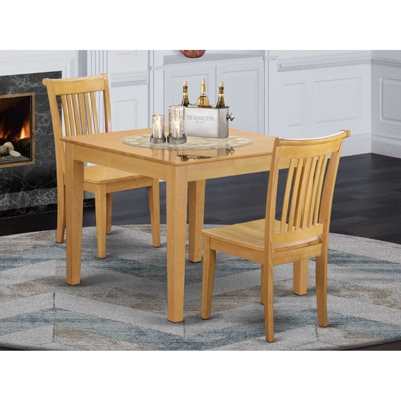 East West Furniture Oxford 3-piece Wood Dining Set with Wood Seat in Oak