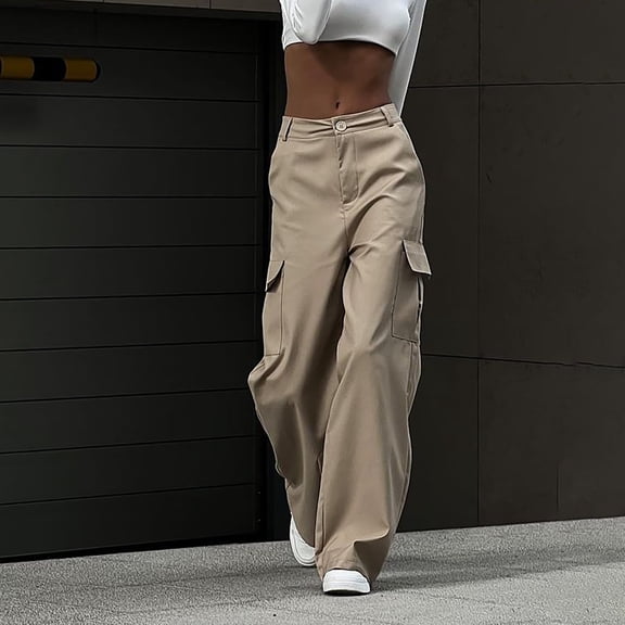 TaTaai Womens Low Waist Straight Leg Cargo Pants Slim Fit Solid Workwear Trousers for Daily