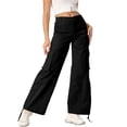 thumbnail image 4 of LWavelet Durable Fabric Cargo Wide Leg Pants Women Daily Casual Wear Black L, 4 of 6