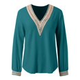 thumbnail image 6 of Women's Lace V Neck Shirts Long Sleeve Dressy Crochet Tshirt Tops Classic Casual Pullover Blouses Solid Hollow Tunics Short Sleeve Athletic Shirt Women Long Sleeve Woman Shirts Plain Loose T Shirts, 6 of 7