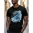 thumbnail image 3 of Blue Chinese Dragon Men's T Shirts Blue Dragon T-Shirt for Men Crew Neck Tees Cotton Tops, Black, S, 3 of 7