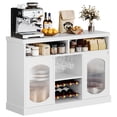 thumbnail image 1 of Coffee Bar Cabinet with Glass Doors and LED Lights, Wine Cabinet with Adjustable Shelves and Racks, Sideboard Buffet Storage for Kitchen Dining Room, White, 1 of 9