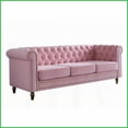 thumbnail image 3 of Pink Velvet Chesterfield Sofa 84.65 Inch – Luxe Living Room Sofa with Gold Trim & Deep Tufting, 3 of 11