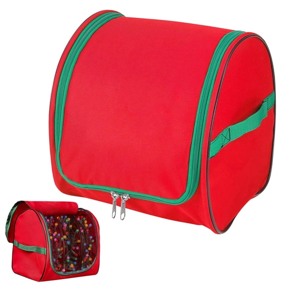 TSV Christmas Light Storage Bag, Tear-Proof 600D Oxford Christmas Light Organizer, Stores up to 500 Ft Holiday Mini Christmas Tree Lights & Extension Cords, Red