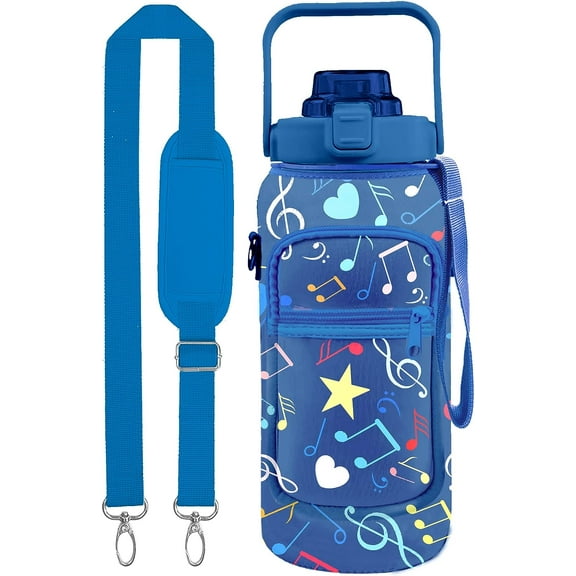 Note Half Gallon Water Bottle with Sleeve 1/2 Gallon Water Bottle 64 Oz Water Bottle with Time Marker, Motivational Water Bottle Half Gallon Water Bottle with Straw for Women Gym Yoga Pregnance