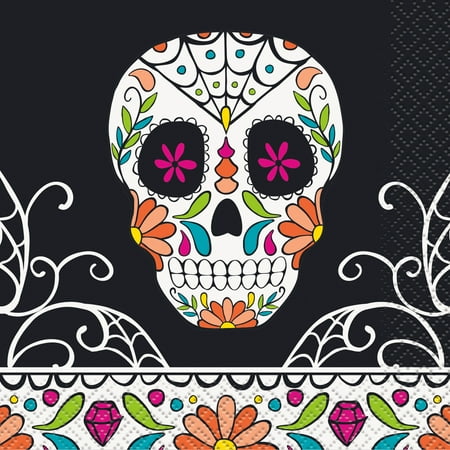 Skull Day of the Dead Paper Beverage Napkins, 5 in, 24ct