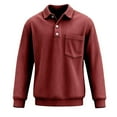 thumbnail image 5 of BiZtdJrK Mens Long Sleeve Button Down Polos Shirts Loose Fit Business Casual Tops Solid Color Corduroy Pullover Sweatshirts with Pocket, Red, XXL, 5 of 8