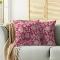 thumbnail image 2 of Vintage Floral Block Print Pillow Covers 16x16 Set of 2 Hot Pink Brown Cream Flower Pattern Rustic Old Style Decorative Throw Pillow Cases Outdoor Farmhouse Decoration for Sofa Couch Bed, 2 of 6