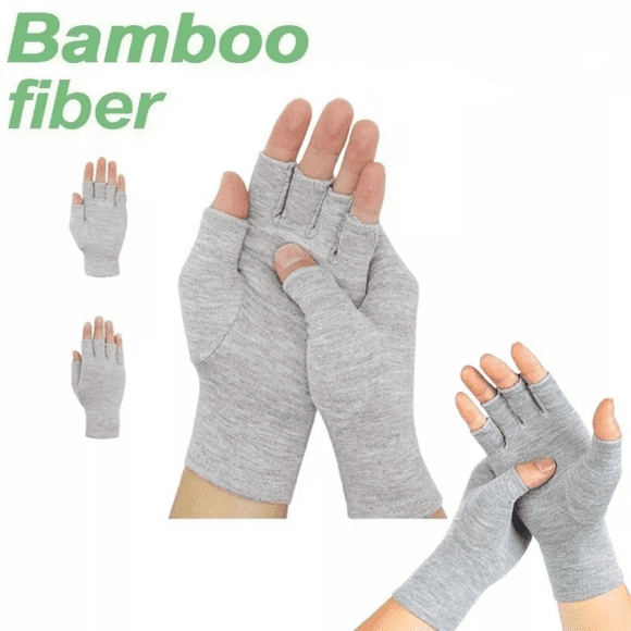 AIGIA Bamboo Fiber Compression Gloves Women Men Fingerless Thumb Wrist Brace Support(1 Pair Small 1 Pair Large)