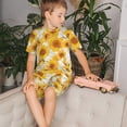 thumbnail image 4 of Fotbe White Marble Pattern Sunflower Pijama Estampada de 2 Piezas para Niños – Ropa de Dormir de Manga Corta Cómoda para Niños y Niñas, Camiseta y Shorts de Algodón-3X-Large, 4 of 6