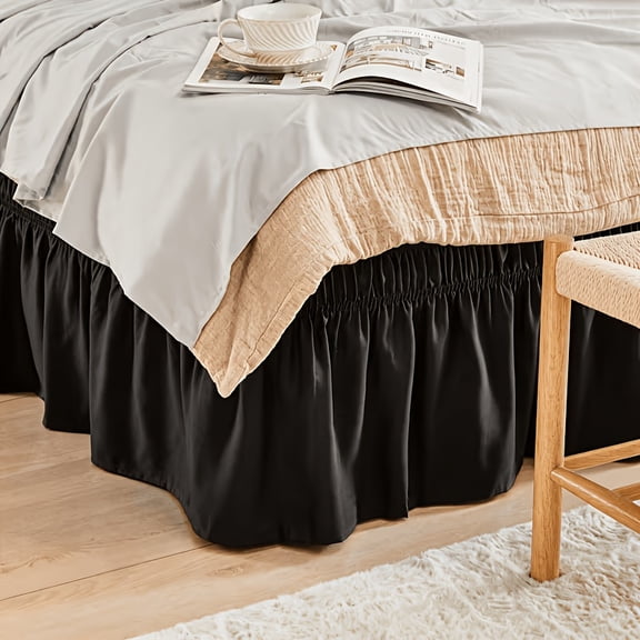 Twin Elastic Bed Ruffle, Easy Wrap Around Ruffle, Bed Skirt With Adjustable Elastic Belt 15 Inch Tailored Drop