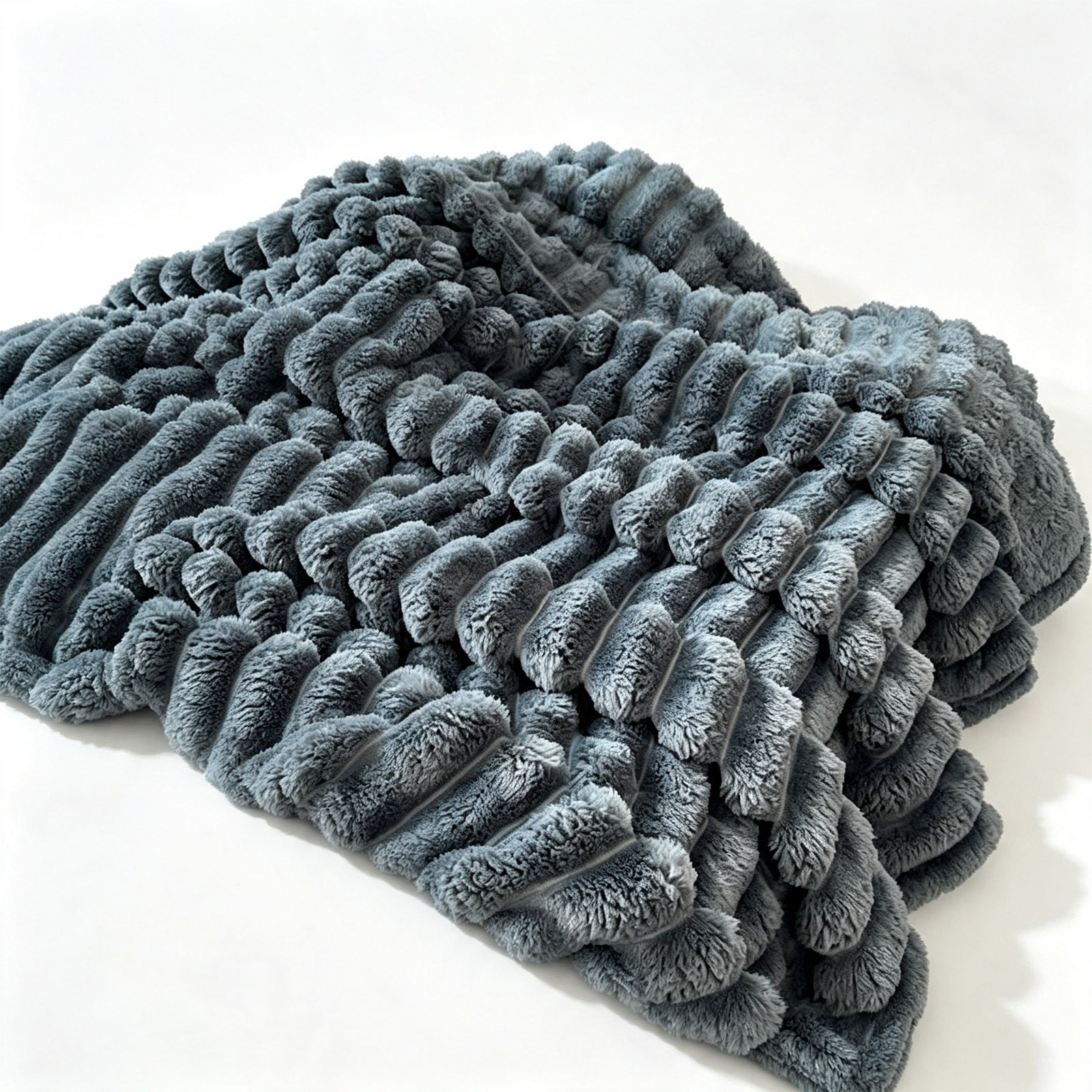 Channel Throw Blanket Fluffy Faux Fur Blanket 50*80 Inch for Sofa Bedroom Living Room, Plush & Warm Machine Washable Dark Gray