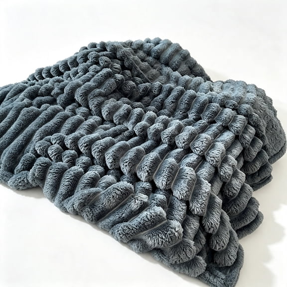 Channel Throw Blanket Fluffy Faux Fur Blanket 50*80 Inch for Sofa Bedroom Living Room, Plush & Warm Machine Washable Dark Gray