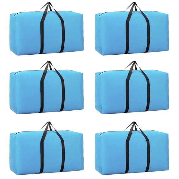 Moving Bags, 97L Water Resistant Storage Bags, Heavy Duty Moving Bags with Strong Zippers & Carrying Handles, Alternative to Moving Box (6 Pack, Blue)