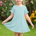 thumbnail image 6 of Annhoo Children's Dresses Kids Girls Plaid Round Neck Puff Short Sleeve Summer Casual Cute Flowy Dresses 3-12 Years, 6 of 9
