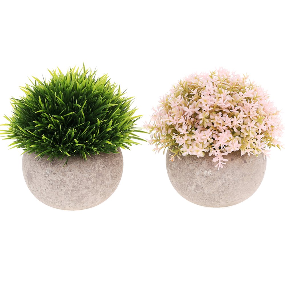 2Pack Mini Artificial Plants Small Fakes Plants Topiary Shrubs Potted