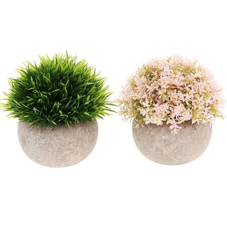 2-Pack Mini Artificial Plants Small Fakes Plants Topiary Shrubs Potted Decorative Faux Plant for Bathroom, Bedroom, House, Office (Best Houseplants For Bedroom)