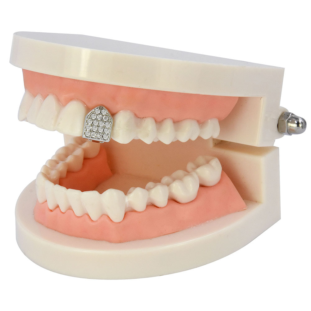 4PCS Gold & Silver Teeth Grillz Set, Iced-Out Design with Cubic Zirconia, Removable Party Rapper Grillz for Hip Hop, Halloween, Music Festival