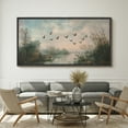 thumbnail image 2 of Large Framed Canvas Print A Flock of Birds Flying over The Lake Wall Art Decorative Ready to Hang Painting for Living room Bedroom - 60"x30" Black Frame, 2 of 9