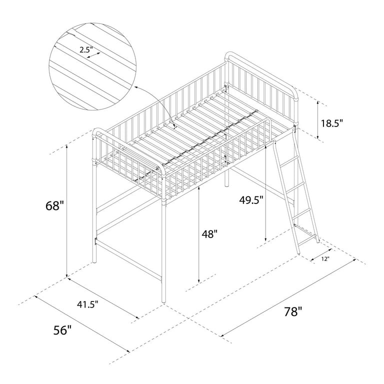 Better Homes & Gardens Kelsey Twin Metal Loft Bed with Storage