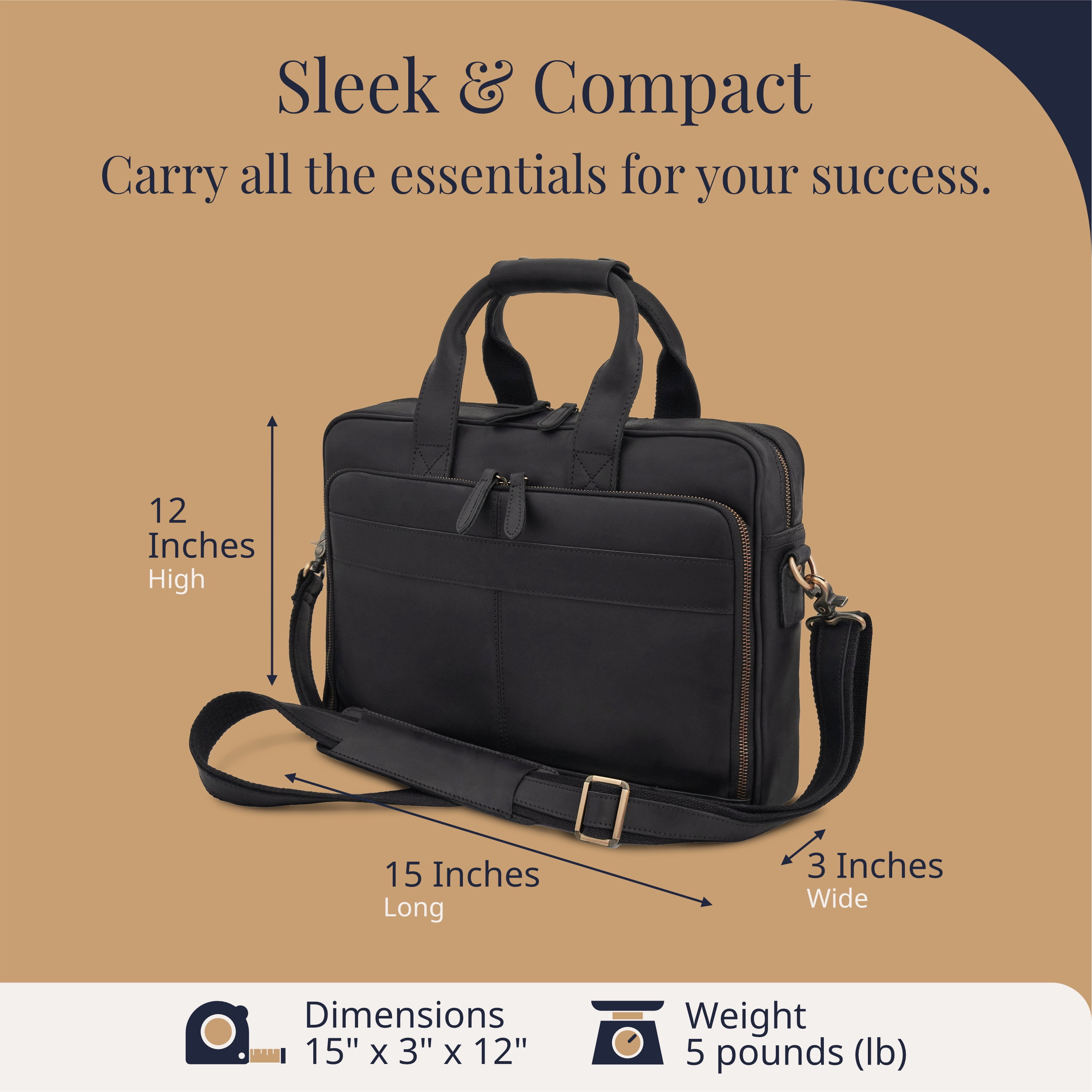 Full-Grain Leather Laptop Briefcase For Men, Leather Bag, Leather Computer Bag For Men - Black