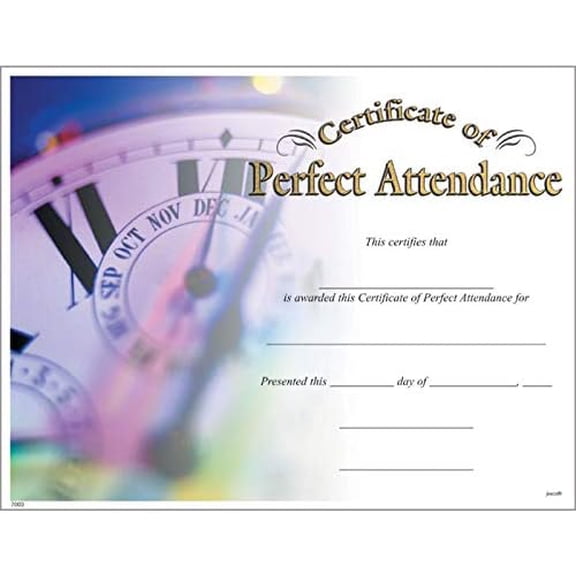 Jones School Supply - Set of 500 Perfect Attendance Certificates - Photo Certificates