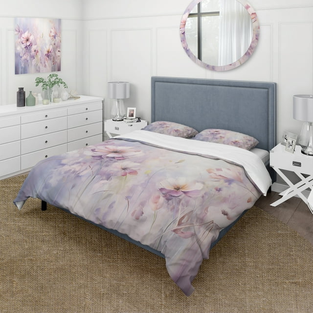 Designart "Purple botanic Whispers III" Abstract Botanicals Bedding Covert Set - Modern Purple Abstract Bed Set With 2 Shams