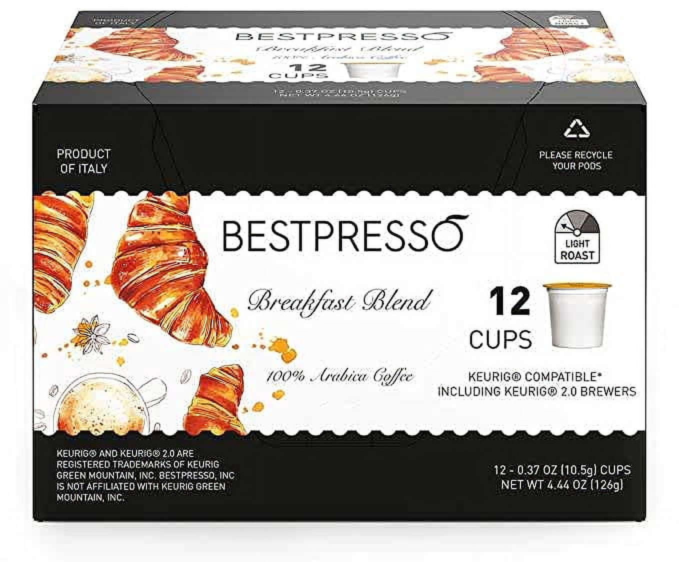 Bestpresso Coffee, Breakfast Blend Single Serve K-Cup Pods, 96 Count (Compatible with 2.0 Keurig Brewers)