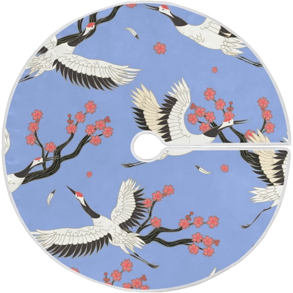 FMSHPON Cranes BirdsFlower Xmas Christmas Tree Skirt Stand Mat for Holiday Party Decoration Indoor Outdoor 48 inches