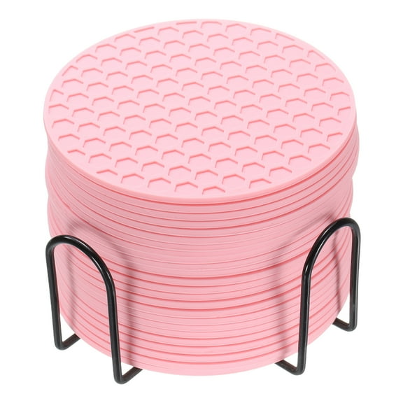 24 Pack Silicone Coasters with Holder, 4 Inch Round Coaster for Drink, Pink
