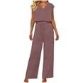 thumbnail image 1 of Tops de Mujer Vestido Casual de Manga Larga Suelta Cuello en V de Manga Corta con Pantalones de Piernas Anchas Set de Pantalones Cortos de Bolsillo, Trajes de Calentamiento de Mujer 2 Piezas, 1 of 6
