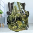 thumbnail image 4 of Nature Soft Flannel Fleece Throw Blanket, Rural Scenery with an Old House, Lake and Retro Tower Countryside Village Picture, Cozy Plush for Indoor and Outdoor Use, 70" x 90", Green, by Ambesonne, 4 of 5