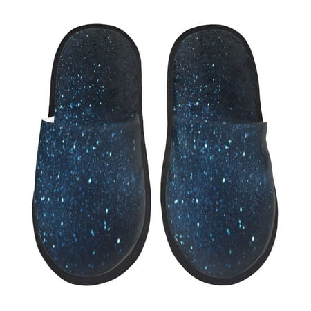 Balery Blue Glitter Retro Slient Indoor Furry Fleece Comfort House Shoes Soft Non-Slip Home Shoes Cotton slippers House Slippers-- Medium