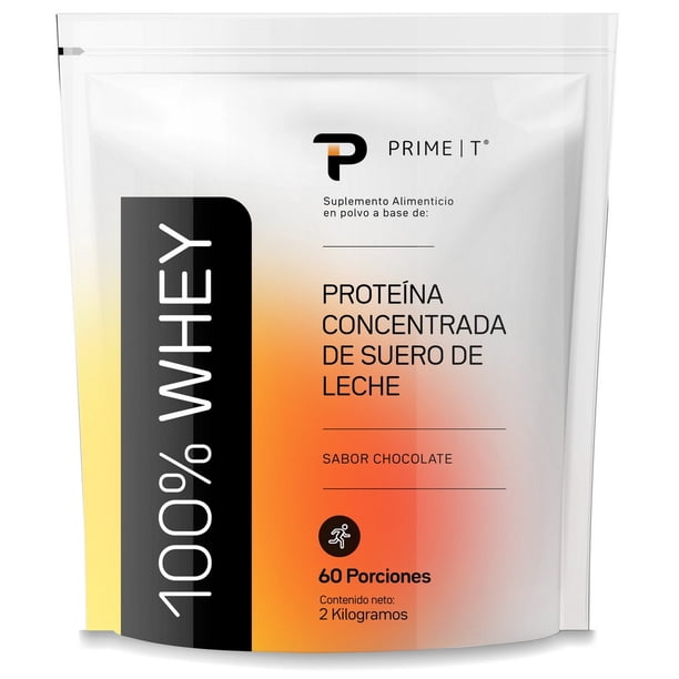 Primetech Proteína Whey 100% 2kg, 60 Servicios, 24g de proteína de suero de leche al 80% importada de USA con enzimas digestivas para fácil absorción. Sabor Chocolate