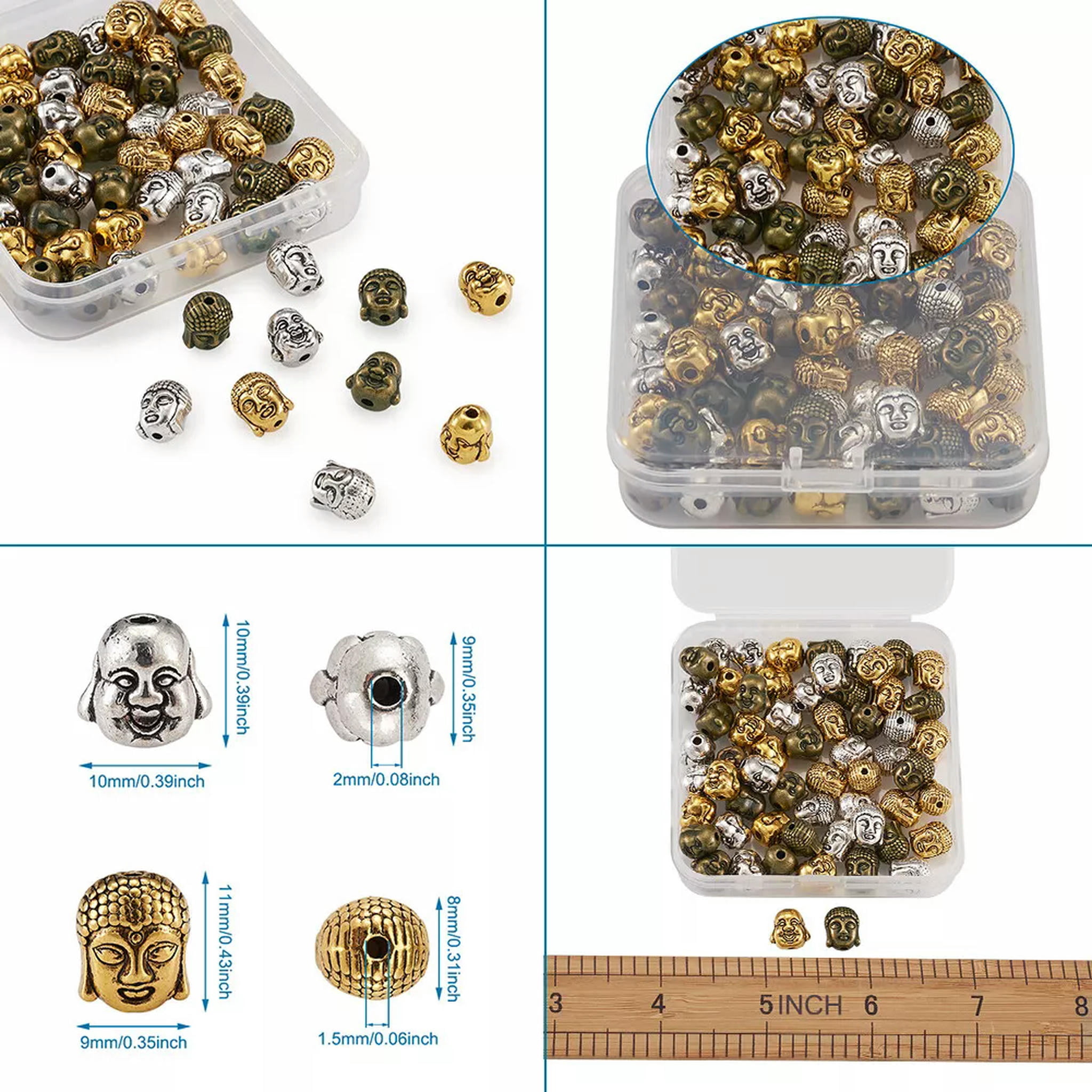 EOEMY 60Pcs Tibetan Alloy Buddha Beads Mini Metal Loose Spacer For Buddhist 10~11mm