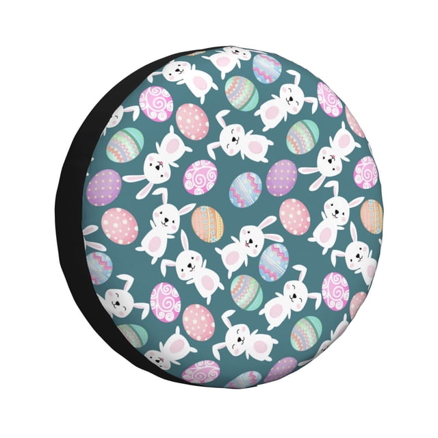 Wukai Mignon Lapin Imprimé de Pâques Housse de Pneu de Rechange pour Remorque RV, Housse de Roue en Cuir Synthétique PVC Imperméable pour Camion, Remorque, RV, SUV, Véhicule Récréatif-15 Pouces
