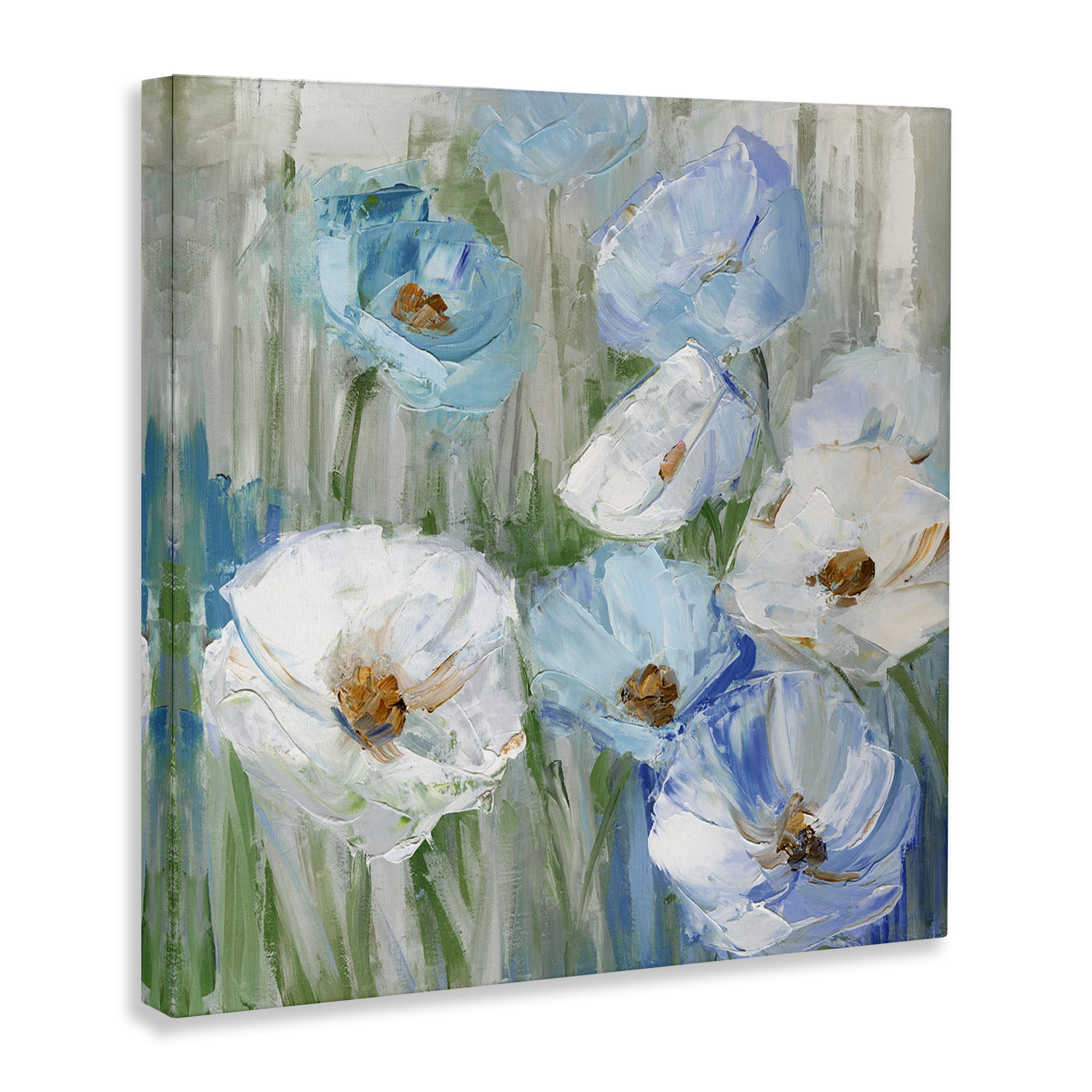 Stupell Industries Blue & White Poppies Plants & Flowers Painting Wrapped Canvas Art Print Wall Art, 30 x 30