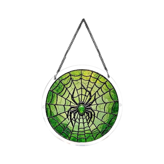 Tarmeek Halloween Decorations Acrylic Sun Catcher Hanging Ornament, Green Spider Spooky Decor for Indoor Outdoor, Sturdy Translucent Puzzle Window Decoration