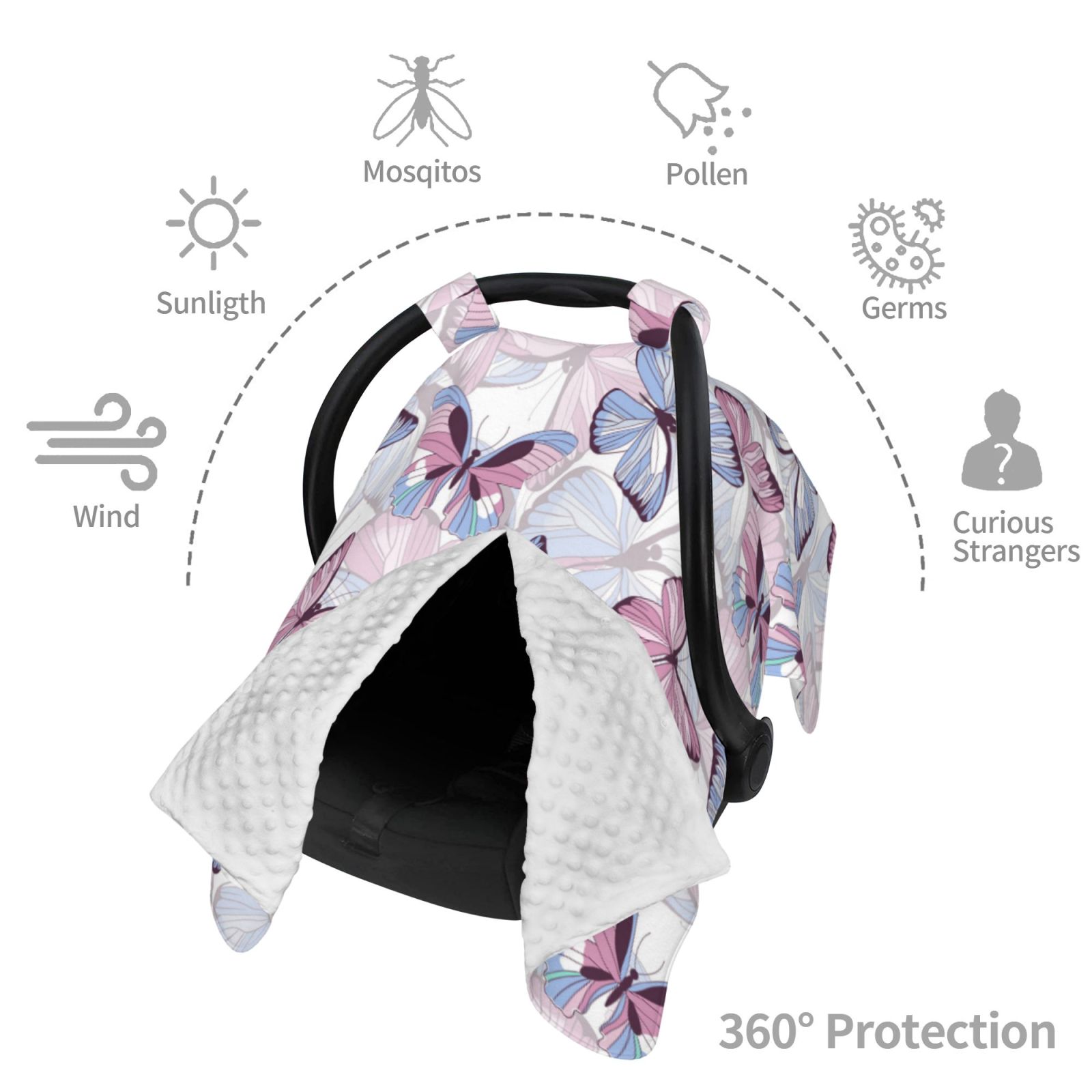 Car Seat Cover Baby - Butterflies in Pastel Breathable Infant Car Seat Cover for Baby Carseat, Lightweight Comfort Baby Essentials Must Haves Newborn Stuff for Girl Boy
