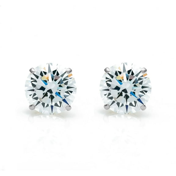 1.00 Carat Round Cut Solitaire Moissanite Stud Earrings 14K White Gold Plated