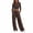 Coffee1, variant on yillto 2 Piece Outfit Sweatsuit for Women Crew Neck Long Sleeve Tight Shirts Drawstring Sweatpants Set