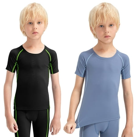 GYRATEDREAM 2 Pack Kids Boy s Compression Shirts Child s Quick Dry Sports Undershirts Short Sleeve Base Layer Tee Tops 5-12T