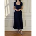 thumbnail image 4 of Navy Blue Short Sleeve Square Neck Midi Dress For Women, Slim Fit A-Line Elegant Casual Dress, 4 of 8