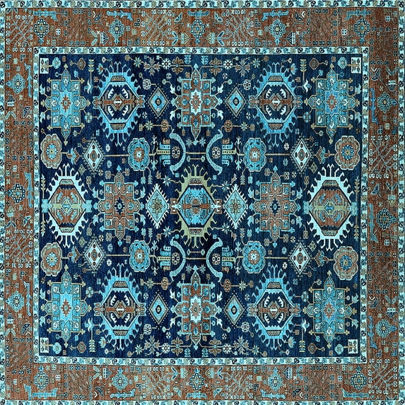 Ahgly Company Indoor Square Oriental Light Blue Industrial Area Rugs, 5' Square