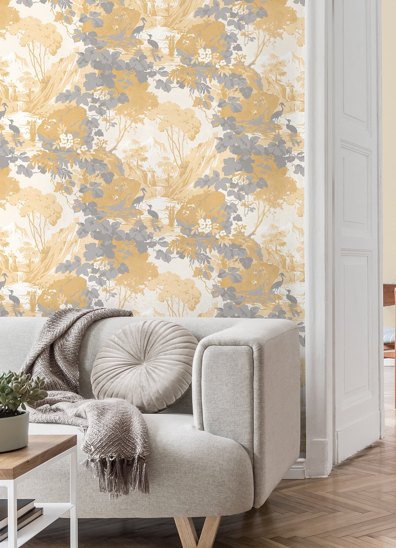 Brewster Home Fashions Brewster Eden Mustard Crane Lagoon Wallpaper