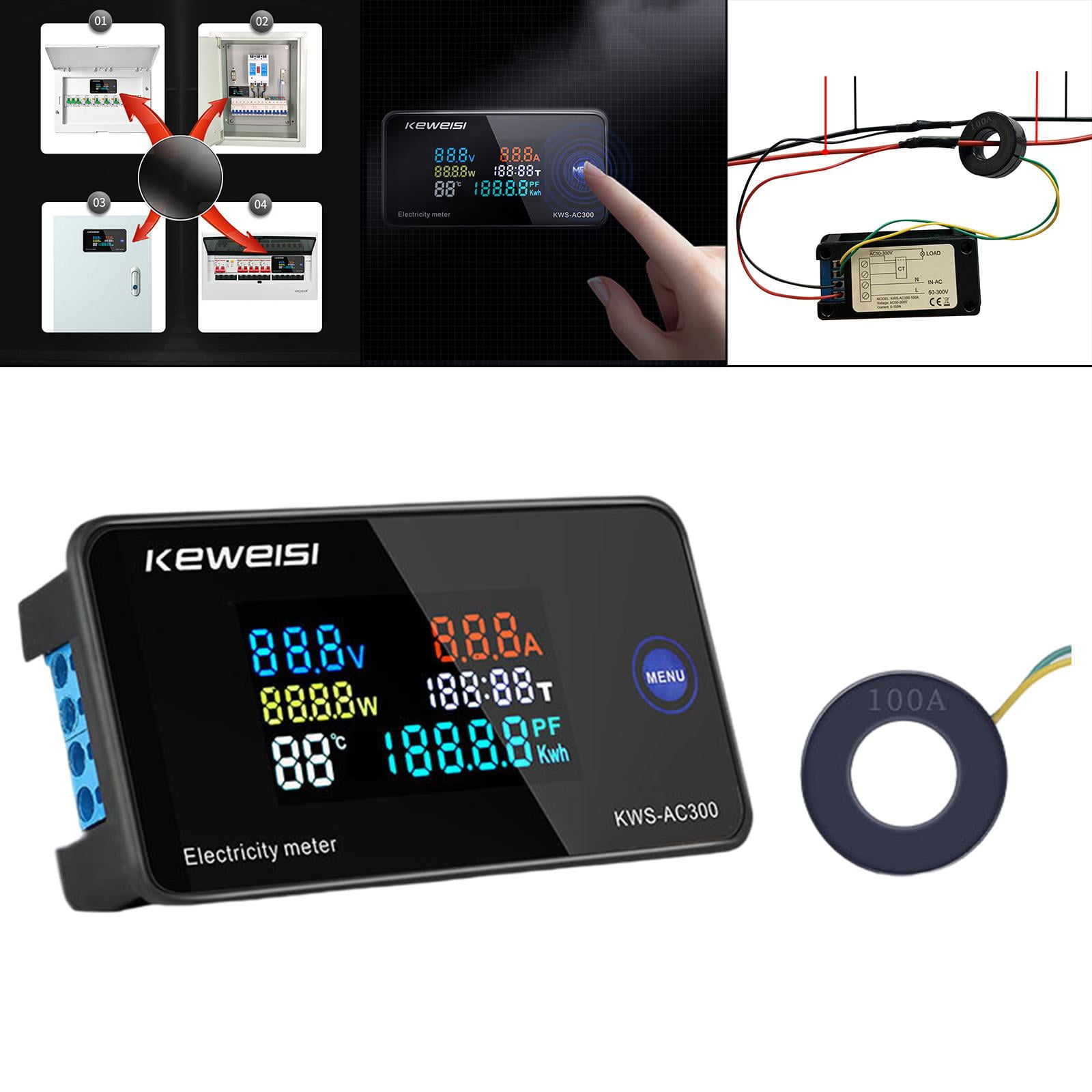 multifunctional 100A Electricity Meter with Display Digital Ampermeter Power Voltmeter Ammeter Watt Temperature Multimeter Usage Monitor closed