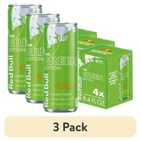 (3 pack) Red Bull Green Edition Energy Drink, Curuba Elderflower, 8.4 fl. oz., Pack of 4 Cans
